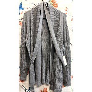 Chicos Gray Open Front Cardigan Sweater Sz 2 (Large) Rayon Nylon Blend with Belt
